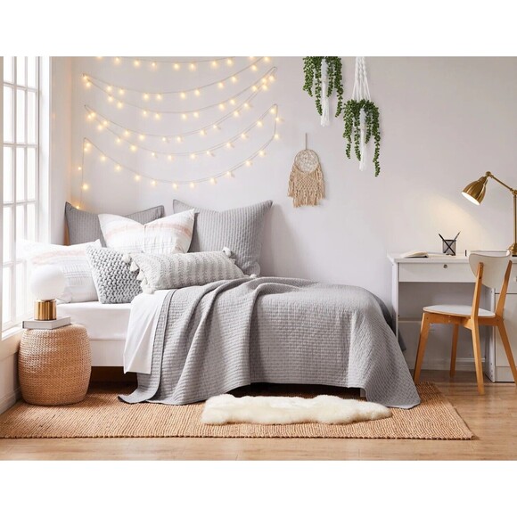 Levtex Home Cross Stitch 3 Piece Gray King Quilt Set NWT - Picture 2 of 9